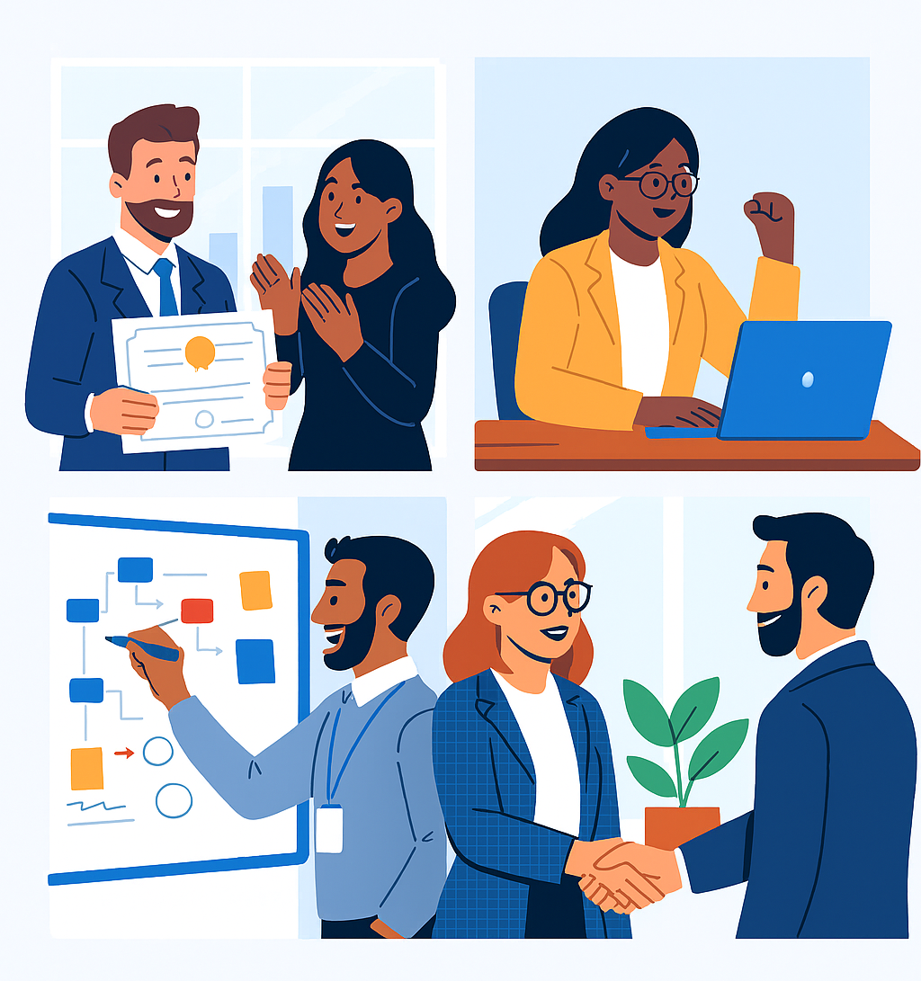 Professional achieving career milestones